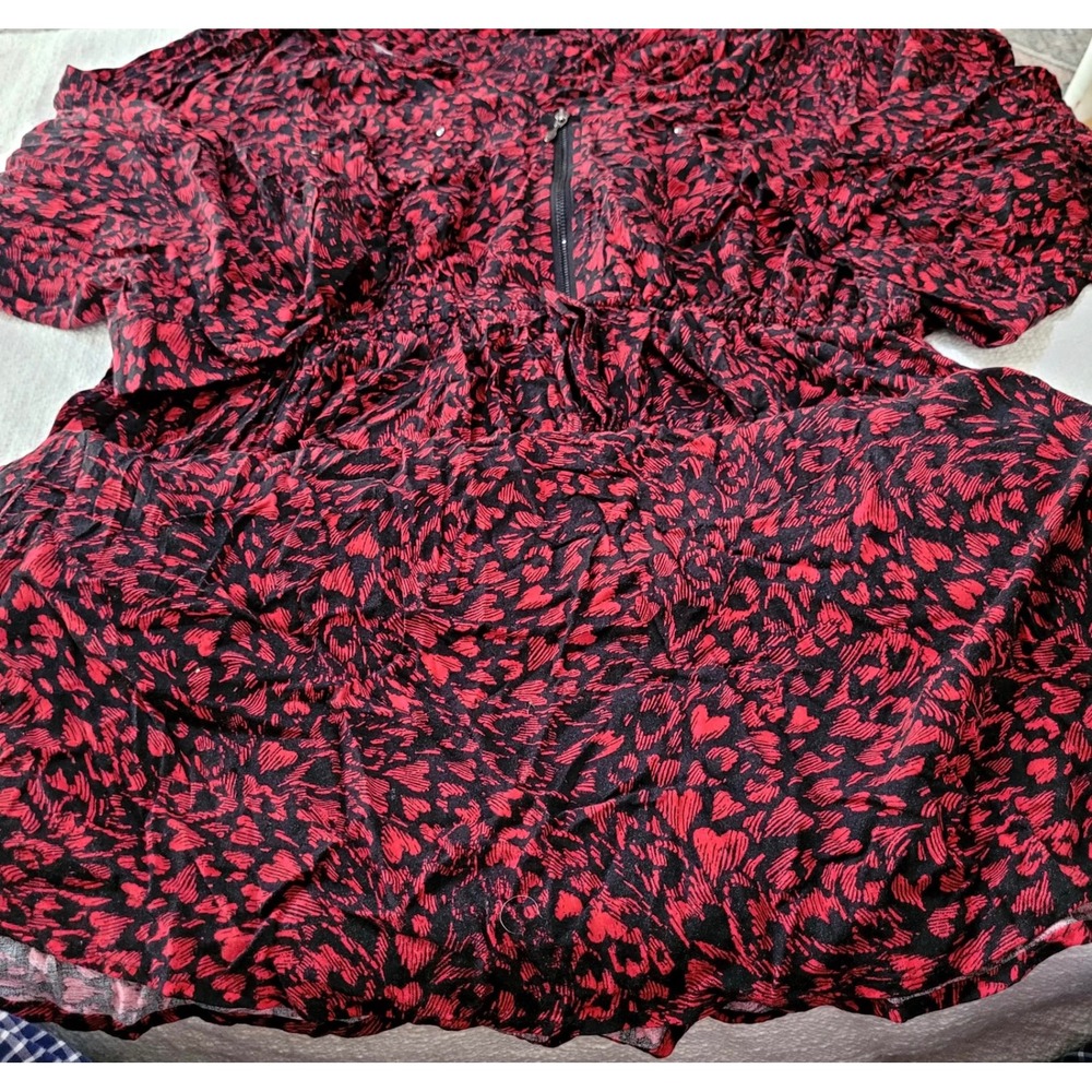 Torrid Red Black Heart Leopard Print Zip Front Babydoll Top Plus Size 4 4X